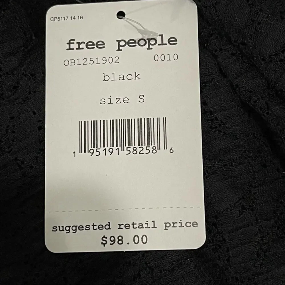 Free People Tea Time Top Black Lace Long Sleeves Size Small NEW